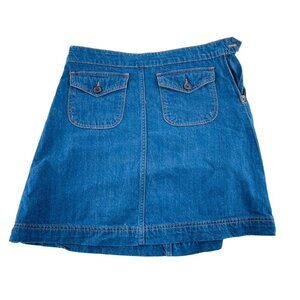 Gap 1969 Women's Denim A-Line Mini Skirt Size 6R 28R Blue Front Flap Pockets Y2k